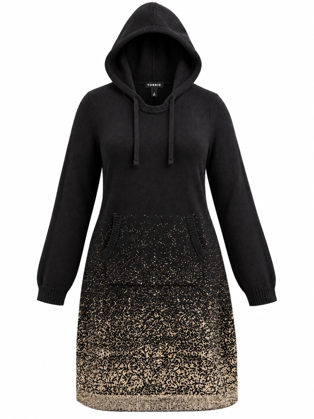 TORRID | Black Gold Lurex Ombre Hooded Sweater Dress Kangaroo Pocket | 2X